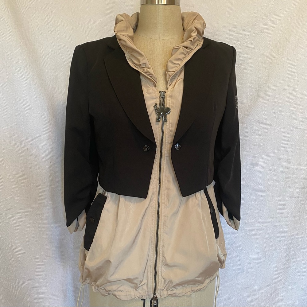 Montcler rare blazer style fooler jacket. Black and tan